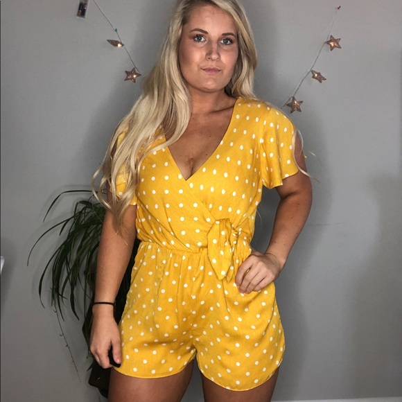 Everly Dresses & Skirts - Everly Yellow Polka Dot Romper | M